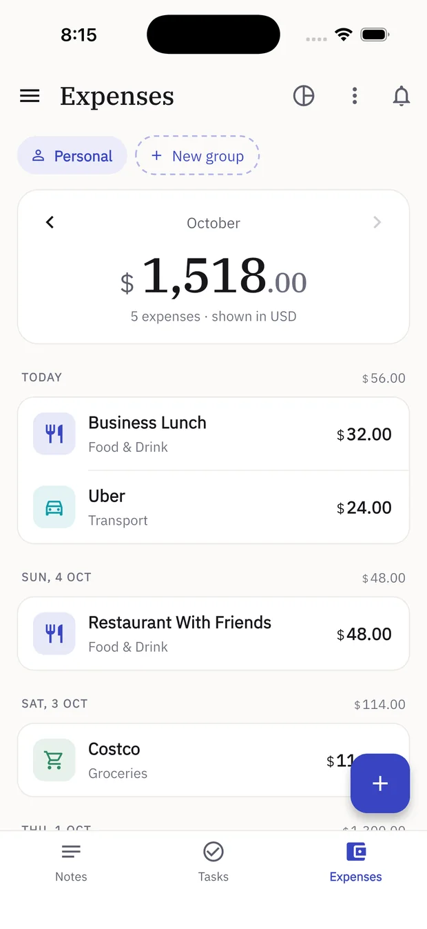 Penline Expenses with October total