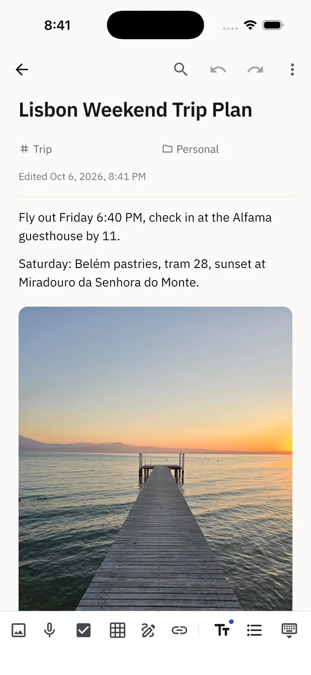 The same note open on iPhone