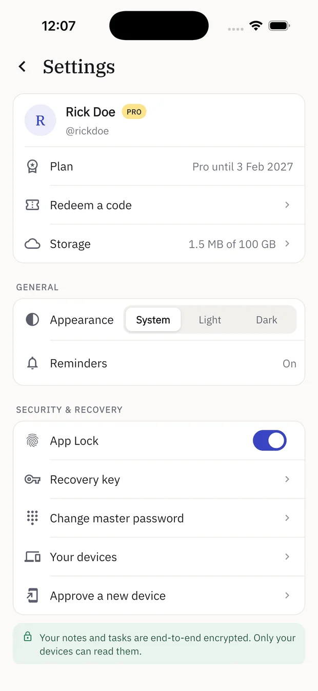 Penline security and recovery settings