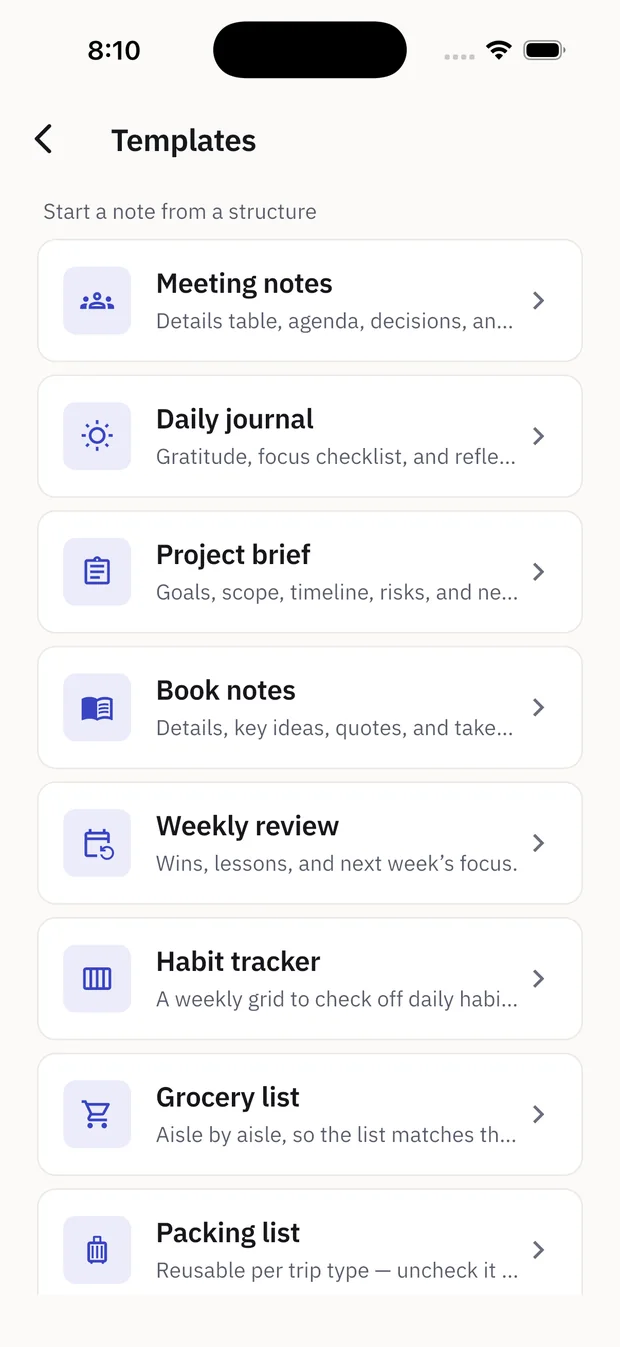 Note templates